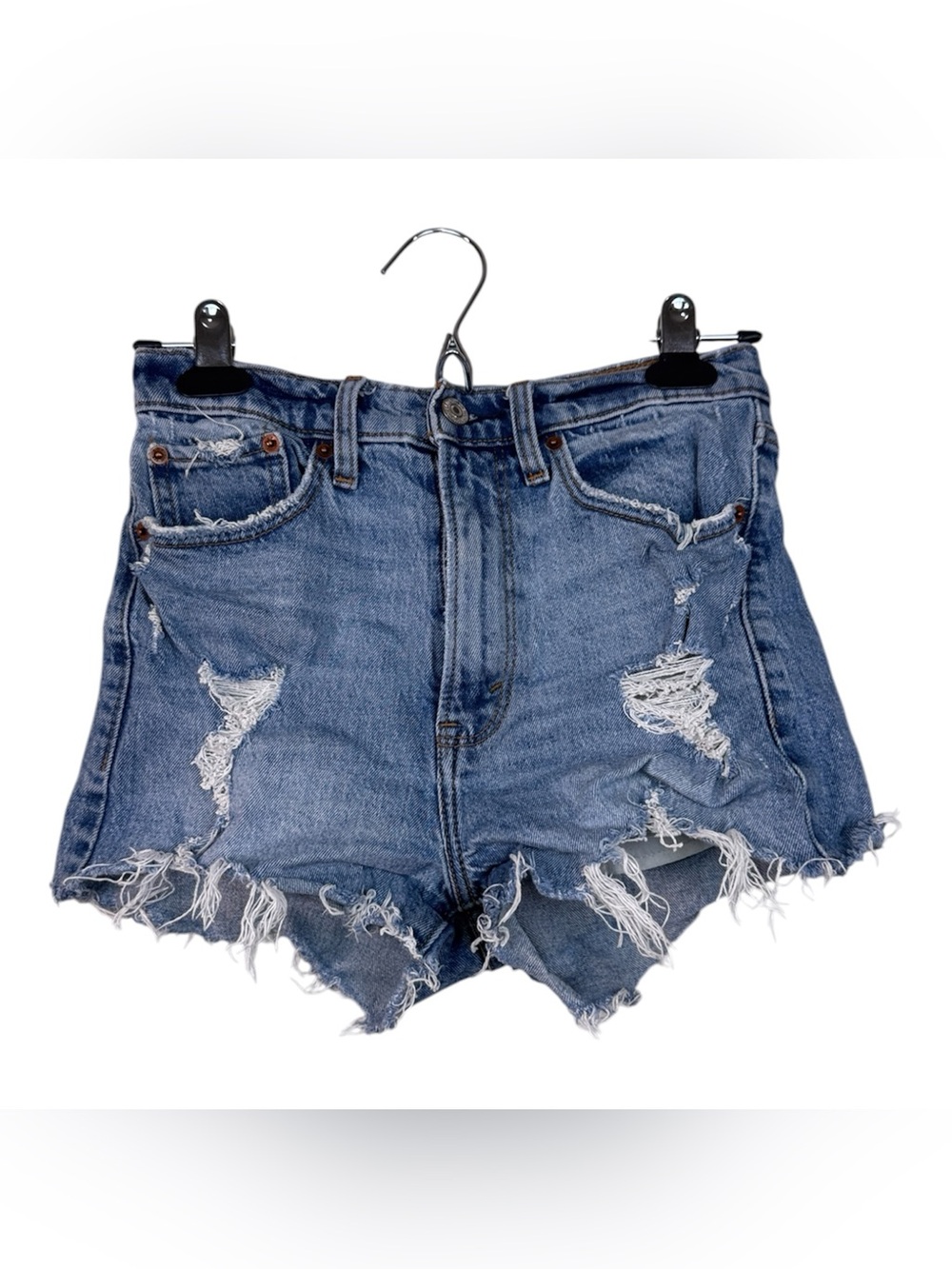 Abercrombie & Fitch Blue High Rise Mom Jeans Shorts Womens 0 Festival Distressed